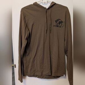 Hurley Army Green Long Sleeve Hoodie Shirt Size Medium